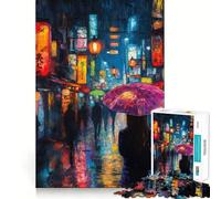 Puzzle "Notte piovosa a Tokyo" per ragazzi, 1000 pezzi, rievoca, migliora, calma, relax, ritaglio chiaro, collezione artistica (50x75cm)