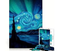 Puzzle "Notte stellata - Aurora boreale" per adulti, 1000 pezzi, ideale per migliorare la memoria, per il tempo libero, con bordi precisi, perfetto come regalo per le festività 38x26cm