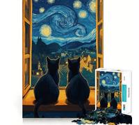 Puzzle "Notte stellata con gatti" di Van Gogh, 1000 pezzi, per adolescenti, giocattolo antistress, taglio di alta qualità, regalo elegante 50x75cm