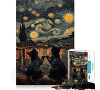 Puzzle "Notte stellata con gatti" per adulti, 1000 pezzi, gioco intelligente e rilassante, con ritagli precisi, oggetto da collezione 38x52cm