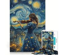 Puzzle "Notte stellata con violinista" da 1000 pezzi per ragazzi, gioco di memoria, per interni, con motivo Babbo Natale e desideri 38x52cm