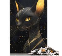 Puzzle Notte Stellata Gatto Sfinge Dorato, Sfida Difficile, Puzzle in Cartone Riciclato al 100%, per Donne e Uomini, Regali per la Festa della Mamma, 1000 Pezzi (75x50cm)