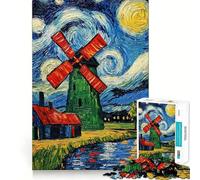 Puzzle "Notte stellata - Mulino a vento" da 1000 pezzi per ragazzi, gioco di abilità mentale, divertimento casual, design elegante da assemblare 50x75cm