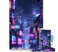 Puzzle notturno a tema città cyberpunk per adolescenti, 1000 pezzi, gioco per allenare la mente, attività artistica da fare a casa, (50x75cm)