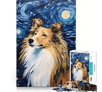 Puzzle notturno con cane da pastore delle Shetland per ragazzi, 1000 pezzi, attività per lo sviluppo cognitivo da svolgere a casa, bordi precisi, regalo festivo 38x52cm