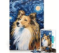 Puzzle notturno con cane da pastore delle Shetland per ragazzi, 1000 pezzi, gioco di logica, divertimento al chiuso, bordi precisi, pezzo da collezione 38x26cm