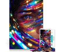 Puzzle "Occhio di donna con luci al neon" da 1000 pezzi,esercizio mentale divertente,pezzi che si incastrano perfettamente,un modo coinvolgente per passare il tempo libero (50x75cm)