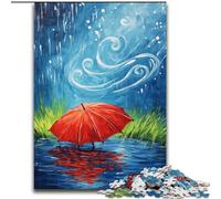 Puzzle Ombrello rosso in un giorno di pioggia per adulti 50X75CM, adolescenti, coppie e amici per compleanni e Natale
