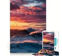 Puzzle "Onde dell'oceano al tramonto" per ragazzi, 1000 pezzi, gioco di logica e abilità, rilassante, taglio preciso, regalo di Babbo Natale (38x26cm)