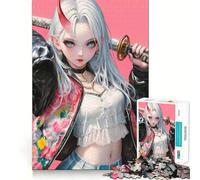 Puzzle Oni Samurai Girl per adolescenti, 1000 pezzi, gioco intelligente per tutta la famiglia, assemblaggio con motivo, desiderio di Babbo Natale (38x26cm)