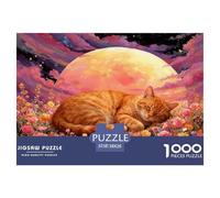 Puzzle Orange Cat 1000 Pezzi Per Bambini E Adulti, Puzzles Con Full Moon Flower Bush, Momenti Felici Insieme, Regalo Compleanno 38x26cm/1000pcs