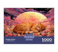 Puzzle Orange Cat 1000 Pezzi Per Bambini E Adulti, Puzzles Con Full Moon Flower Bush, Sfidante E Stimolante, Regalo Compleanno 70x50cm/1000pcs