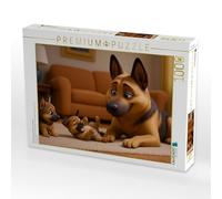 Puzzle - Orgogliosa madre di cane pastore con cuccioli | 1000 pezzi. Dimensioni da aperto: 64 x 48 cm. Puzzle CALVENDO