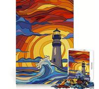Puzzle originale "Faro contro le onde al tramonto" da 1000 pezzi per adulti, gioco intelligente da assemblare insieme, regalo stagionale (38x26cm)