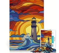 Puzzle originale "Faro contro le onde al tramonto" da 1000 pezzi per adulti, gioco intelligente da assemblare insieme, regalo stagionale (38x26cm)