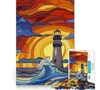 Puzzle originale "Faro contro le onde al tramonto" da 1000 pezzi per ragazzi, gioco di logica e abilità, morbido, rilassante, taglio preciso, regalo prezioso (50x75cm)