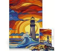Puzzle originale "Faro contro le onde al tramonto" da 1000 pezzi per ragazzi, gioco di logica e abilità, morbido, rilassante, taglio preciso, regalo prezioso (50x75cm)
