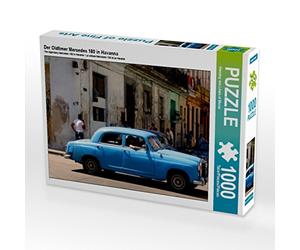 Puzzle orizzontale da 1000 pezzi con auto d'epoca Mercedes 180 in avana.