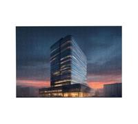 Puzzle orizzontale in legno con edificio al crepuscolo, 300 pezzi, per il tempo libero e la creatività della famiglia