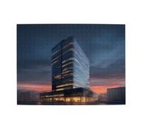 Puzzle orizzontale in legno con edificio alto al crepuscolo, 500 pezzi, sviluppa abilità pratiche per rilassarsi e interagire genitore-figlio