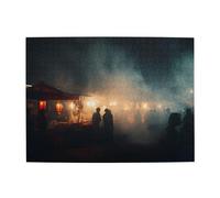 Puzzle orizzontale in legno vivace mercato notturno, 500 pezzi, sviluppa abilità pratiche per rilassarsi e interagire genitore-figlio
