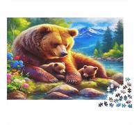 Puzzle Orso Bruno 1000 Pezzi Orso con Cucciolo Puzzle per Adulti Cartone Riciclato Set Puzzle Gioco Educativo Decompressione Decorazione Murale Miglior Regalo 70x50cm