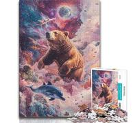 Puzzle Orso Bruno Rosa per Adulti e Adolescenti, 1000 pezzi, antistress per trascorrere il tempo libero in casa, con poster abbinato e foglio di quiz, 38x26cm
