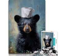 Puzzle Orso Nero che Gioca con la Carta Igienica, Puzzle da 1000 Pezzi per Adolescenti, Gioco Stimolante e Gioco in Famiglia, Regalo di Compleanno, Regali, Arte Murale 75x50cm