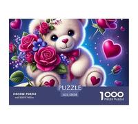 Puzzle Orso Teddy Rose Libro Aperto 1000 Pezzi Stimolante, Idea Regalo Uomini Donne Decorazione Murale 52x38cm