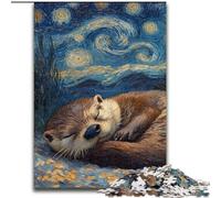Puzzle Otter Night Sky per adulti da 1000 pezzi, giochi educativi fai da te con poster abbinato e foglio di quiz per età 14+ (50x75cm)
