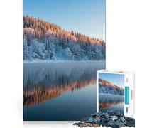 Puzzle "Paesaggio invernale con lago e foresta" per ragazzi,1000 pezzi,stimolante per la mente,divertente,con componenti robusti e ben definiti,un'attività di gruppo emozionante (38x26cm)