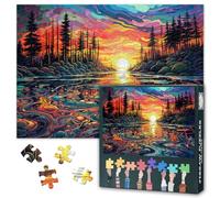 Puzzle paesaggio tramonto sopra il lago forestale puzzle per adulti 1000 pezzi, impossibile difficile puzzle per adulti, 50x70 cm