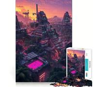 Puzzle "Paesaggio urbano al tramonto al neon" per ragazzi, 1000 pezzi, gioco di logica stimolante, divertimento condiviso, bordi trasparenti, regalo perfetto (38x26cm)