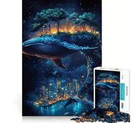 Puzzle "Paesaggio urbano con balene e notte stellata" da 1000 pezzi,gioco di memoria,taglio di alta precisione,sfida interattiva per la mente per la casa (50x75cm)