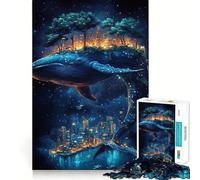 Puzzle "Paesaggio urbano con balene e notte stellata" da 1000 pezzi,gioco di memoria,taglio di alta precisione,sfida interattiva per la mente per la casa (38x52cm)