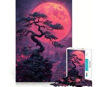 Puzzle Paesaggio urbano con bonsai della luna rossa da 1000 pezzi per adolescenti: rafforza la memoria, calma e relax, bordi lisci, (38x26cm)