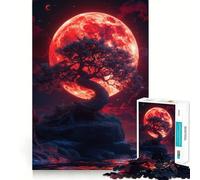 Puzzle paesaggistico con albero e luna rossa per adulti, 1000 pezzi per rafforzare la memoria, alleviare l'ansia, bordi lisci, una piacevole sorpresa (50x75cm)