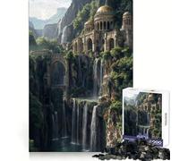 Puzzle paesaggistico con cascata e tempio per ragazzi, 1000 pezzi Esercizio di logica, relax e tranquillità Bordi netti (50x75cm)
