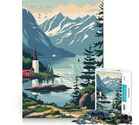 Puzzle paesaggistico della Norvegia per adulti, 1000 pezzi, per rafforzare la memoria e il legame familiare, con bordi netti, ideale come regalo di compleanno (38x26cm)