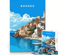 Puzzle paesaggistico dell'isola di Rodi per ragazzi, 1000 pezzi, Recall Upgrade Calm Relax Clear Cut Art Collection Piece (50x75cm)