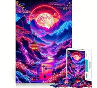 Puzzle paesaggistico giapponese al neon per adulti, 1000 pezzi, gioco per allenare la mente, divertimento in casa, taglio di precisione, regalo per le vacanze (38x52cm)
