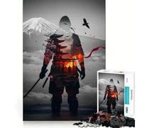Puzzle paesaggistico giapponese Samurai Double Exposure da 1000 pezzi per adulti Rafforza la memoria, calma la mente, bordo di qualità, calda sorpresa (38x26cm)
