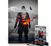 Puzzle paesaggistico giapponese Samurai Double Exposure da 1000 pezzi per adulti Rafforza la memoria, calma la mente, qualità, bordo caldo, sorpresa (38x52cm)