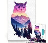 Puzzle paesaggistico Gufo e Montagna da 1000 pezzi per ragazzi, gioco di abilità mentale, divertimento rilassante, design da assemblare, (38x26cm)