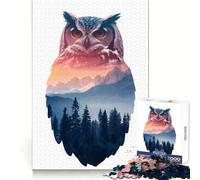 Puzzle paesaggistico "Gufo e Montagna" per adulti, 1000 pezzi, gioco per allenare la mente, rilassante e divertente, idea regalo per le vacanze (50x75cm)