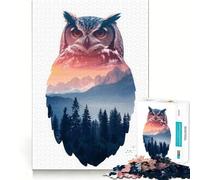 Puzzle paesaggistico "Gufo e Montagna" per adulti, 1000 pezzi, gioco per allenare la mente, rilassante e divertente, idea regalo per le vacanze (50x75cm)