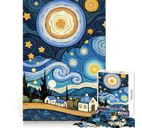 Puzzle paesaggistico ispirato alla Notte Stellata per adulti, 1000 pezzi, gioco di logica puro, antistress, tagli netti, articolo regalo di Babbo Natale 50x75cm