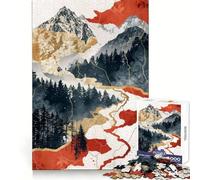 Puzzle paesaggistico rosso e oro per adulti, 1000 pezzi, rompicapo, per il tempo libero a casa, da assemblare, regalo di compleanno (38x52cm)