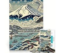 Puzzle paesaggistico Ukiyo-E del Monte Fuji innevato per adolescenti, 1000 pezzi, gioco rilassante, evasione, bordi precisi, (38x26cm)