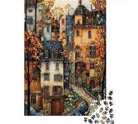 Puzzle Paese Europeo Strada Autunnale, 1000 pezzi carta riciclata adulti, puzzle estremamente difficile stimolante 52x38cm/1000pcs